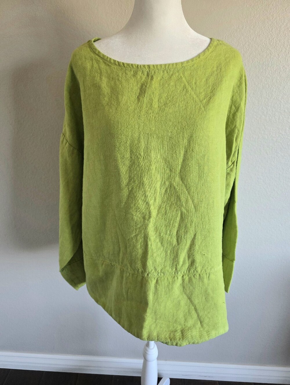 Bryn Walker 100% Linen Top Bright Green Boxy Lagenlook Side Buttons Women L USA